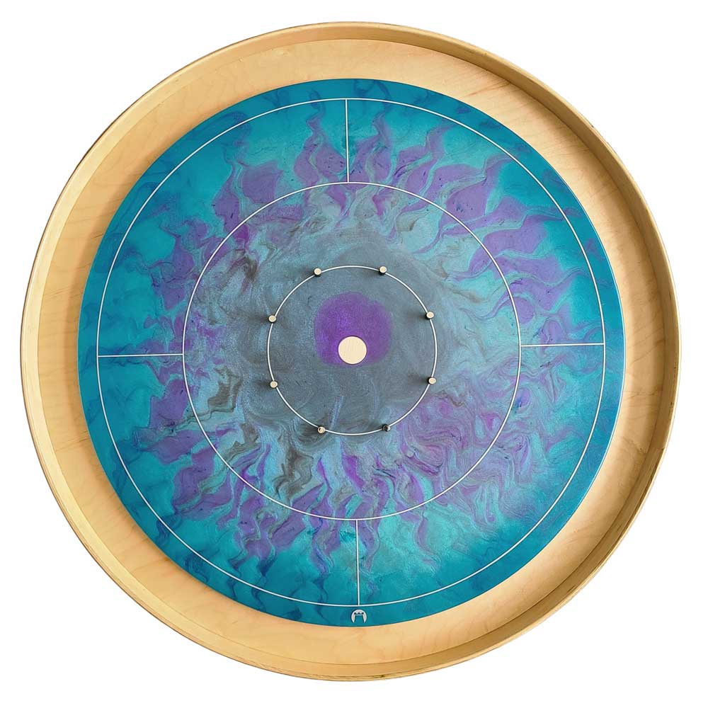 crokinole with teal and purple burst